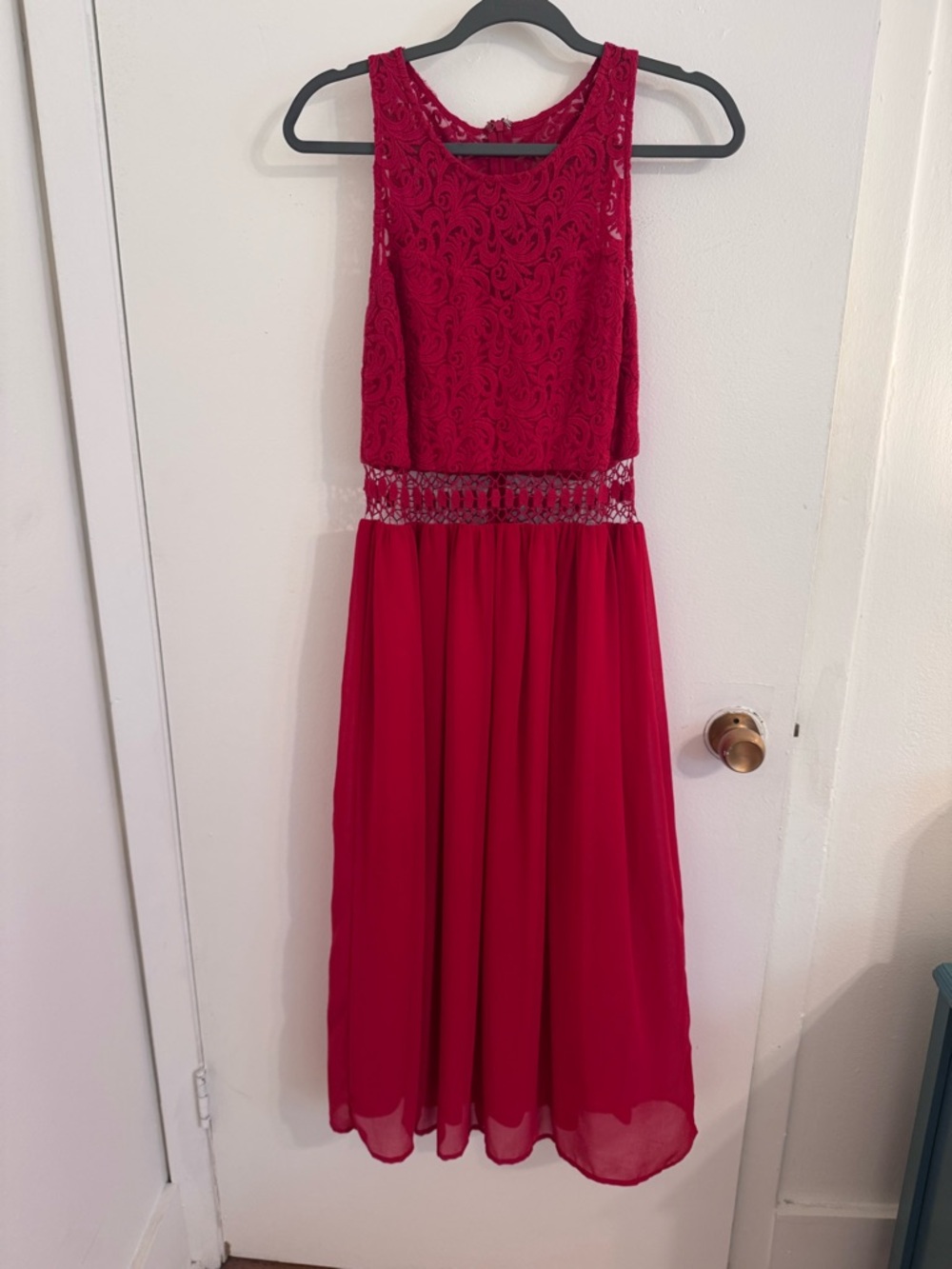 Sugar Lips Red Midi Dress with Lace Bodice & Cutout